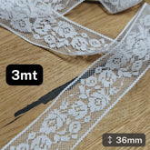 3 meters white Floral Lace 36mm #DEN250624D